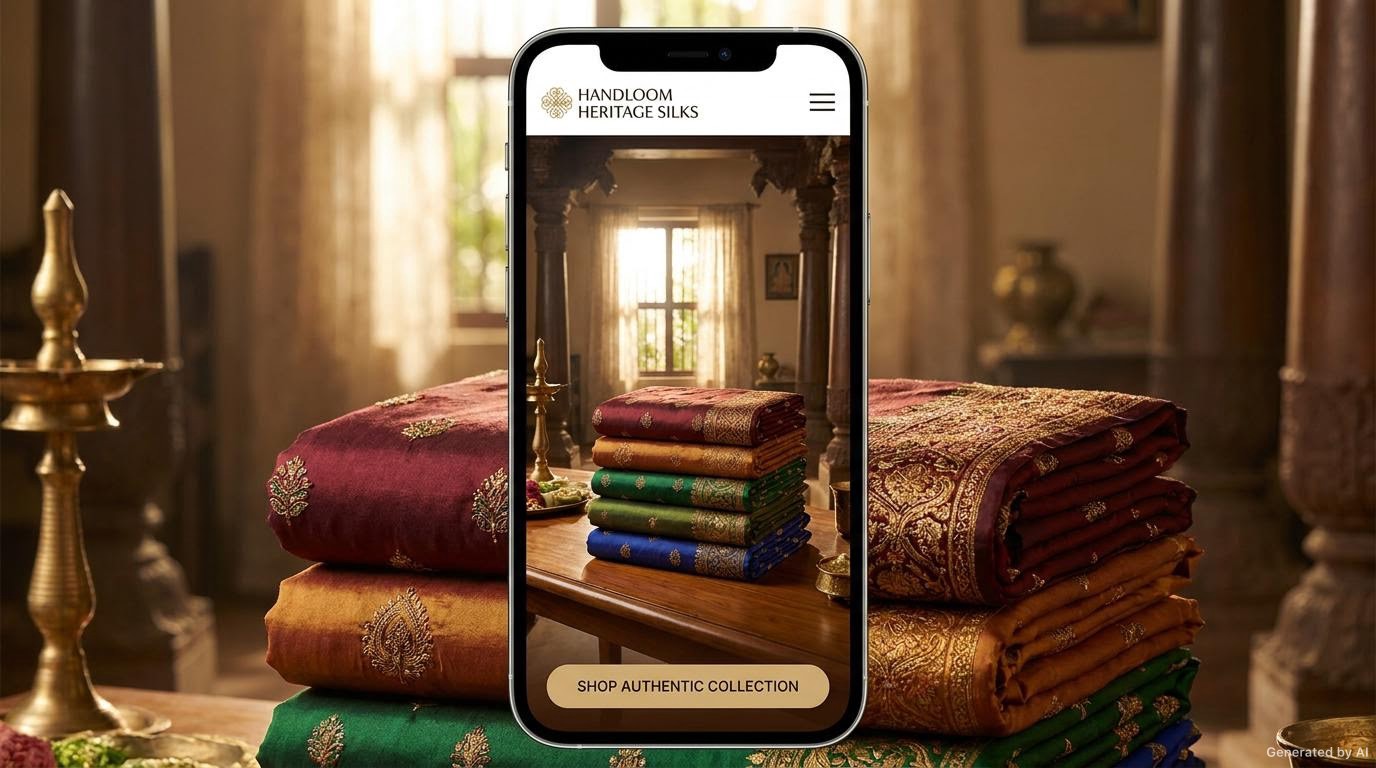 Rich silk sarees folded in warm traditional lighting